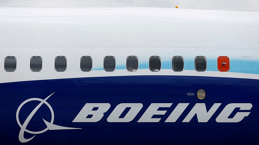 <div class="paragraphs"><p>The Boeing logo is seen on the side of a Boeing 737 MAX at the Farnborough International Airshow, in Farnborough, Britain. </p></div>