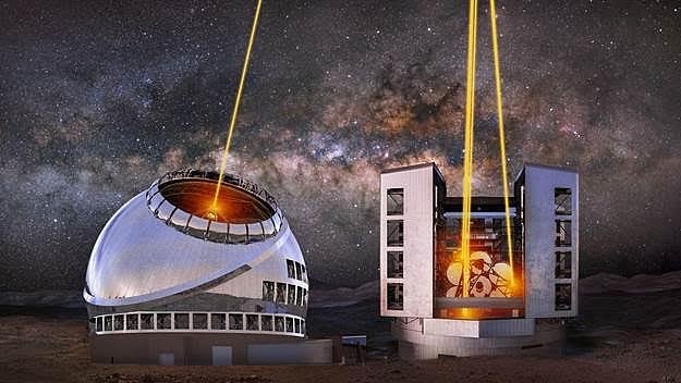 <div class="paragraphs"><p>An artist's impression of TMT and ELT (European Southern Observatory's Extremely Large Telescope, coming up in Chile) using lasers to create artificial guide stars.</p></div>