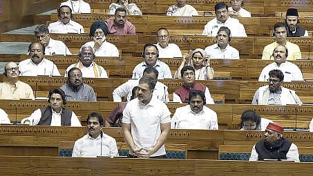 <div class="paragraphs"><p>Leader of Opposition in Lok Sabha and Congress MP Rahul Gandhi speaks in the House during the Monsoon session of Parliament, in New Delhi, Tuesday. </p></div>