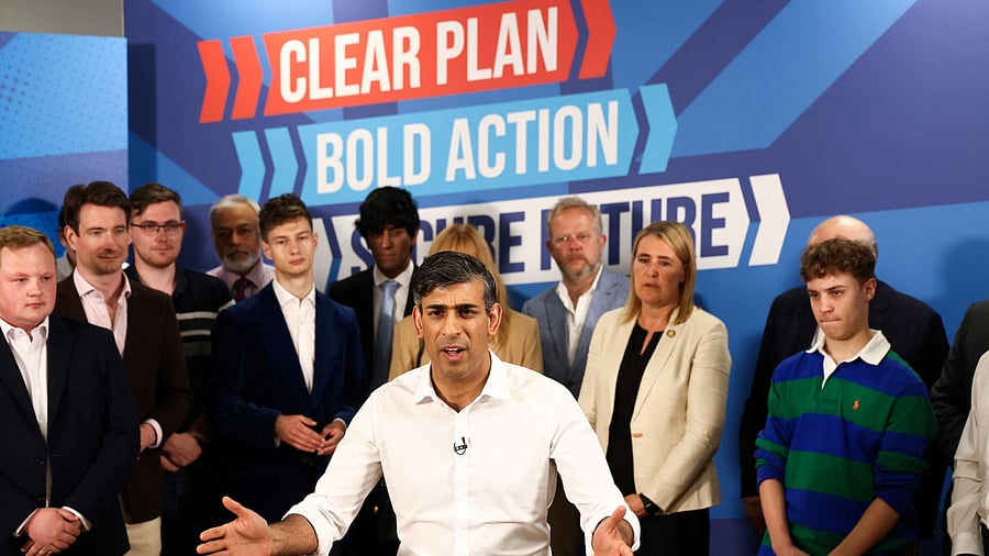 <div class="paragraphs"><p>Britain's Prime Minister and Conservative Party leader, Rishi Sunak delivers a speech in Leeds, northern England on June 27, 2024, as part of a Conservative campaign event in the build-up to the UK general election on July 4. </p></div>