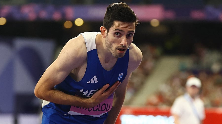 <div class="paragraphs"><p>  Gold medallist Miltiadis Tentoglou of Greece celebrates after winning. </p></div>