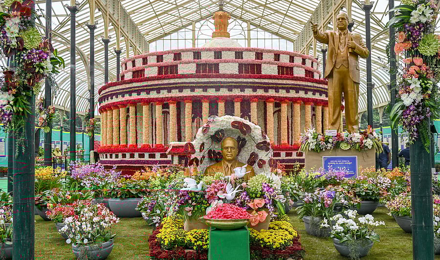 <div class="paragraphs"><p>Floral replicas of Dr Ambedkar’s birthplace and cremation spot Chaitya Bhoomi. </p></div>