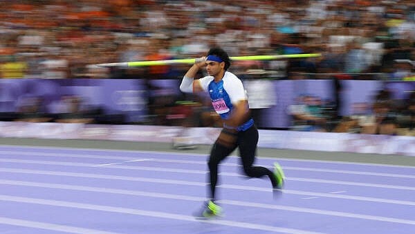 <div class="paragraphs"><p>Neeraj Chopra of India in action at&nbsp;Men's Javelin Throw Final at the Stade de France, Saint-Denis, France onAugust 08, 2024.</p></div>