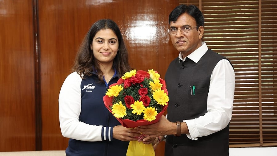 <div class="paragraphs"><p>Manu Bhaker and Union Sports Minister Mansukh Mandaviya.</p></div>