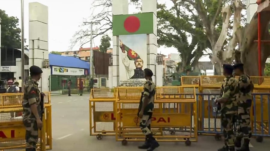 <div class="paragraphs"><p>Border Security Force (BSF) personnel guard at Petrapole border in Bengal, which has South Asia's largest land port. </p></div>
