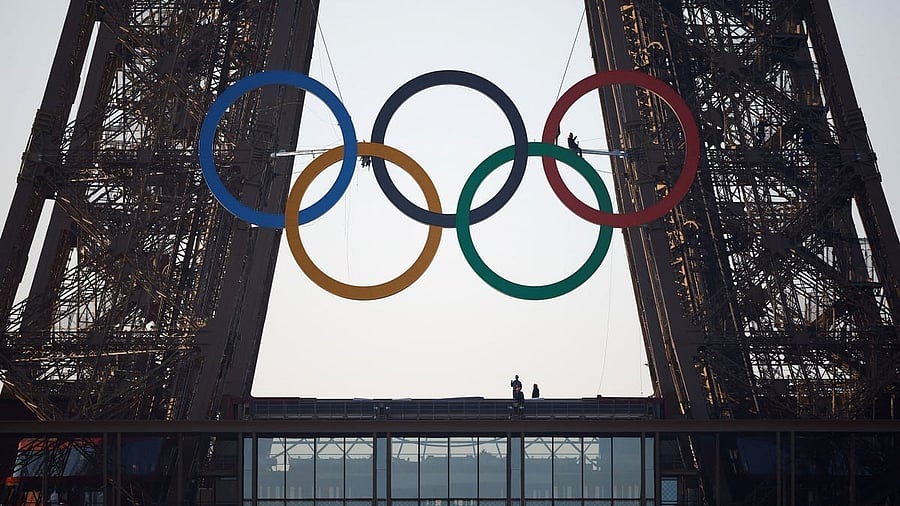 <div class="paragraphs"><p>The Olympic rings are displayed on the first floor of the Eiffel Tower ahead of the Paris 2024 Olympic games in Paris, France.</p></div>