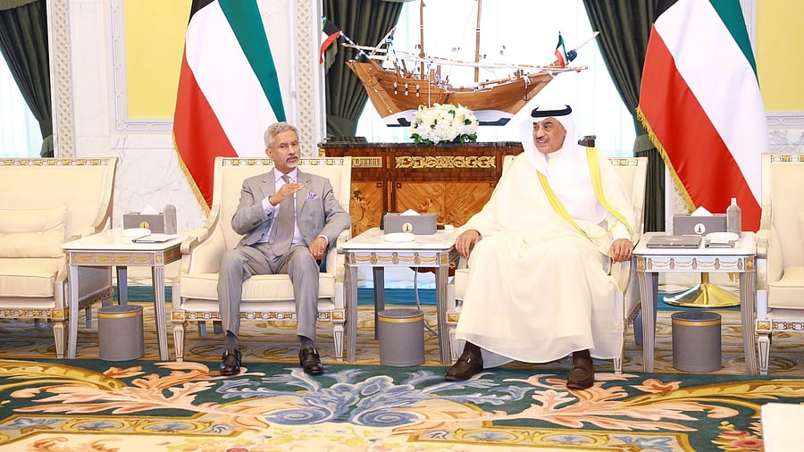 <div class="paragraphs"><p>EAM S Jaishankar with His Highness Sheikh Sabah Al-Khaled Al-Sabah Al-Hamad Al-Mubarak Al-Sabah, the Crown Prince of the State of Kuwait.</p></div>