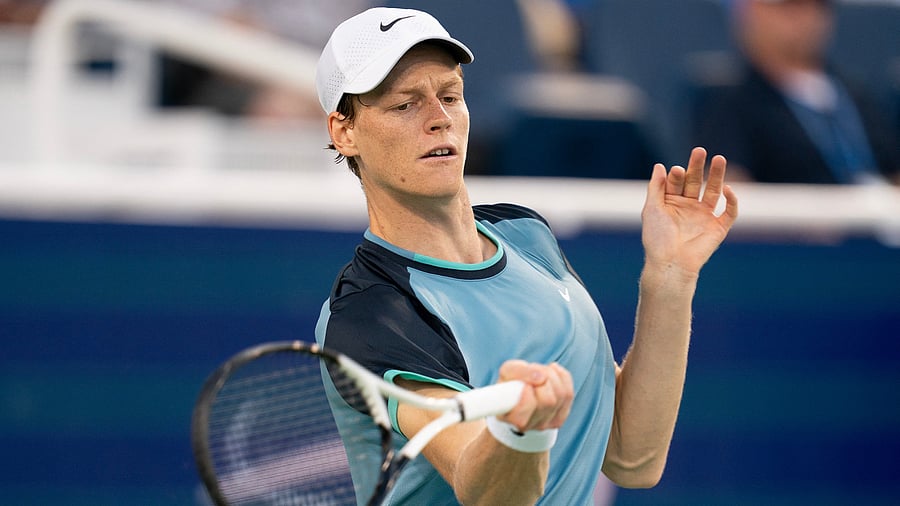 <div class="paragraphs"><p>Aug 18 2024; Cincinnati, OH, USA; Jannik Sinner of Italy returns a shot during his match against Alexander Zverev of Germany on day seven of the Cincinnati Open.</p></div>