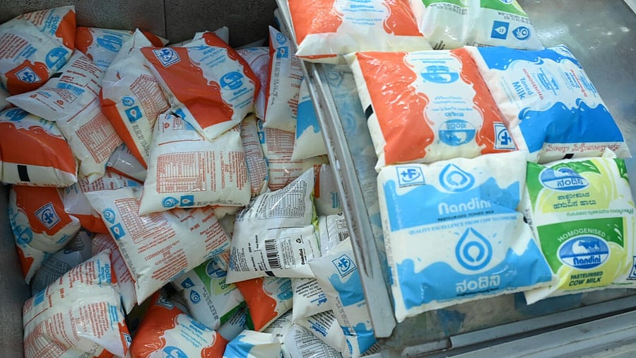 <div class="paragraphs"><p>KMF Nandini milk packets sold at a shop on JC Nagar</p></div>