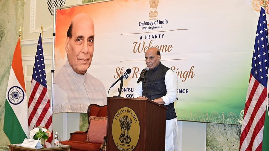 <div class="paragraphs"><p>Rajnath Singh at the Indian embassy during his Washington DC visit.</p></div>