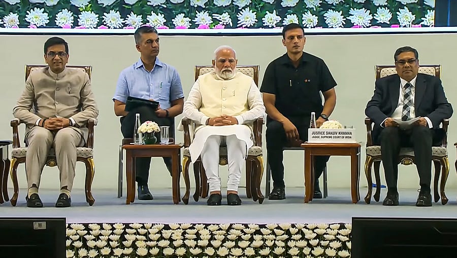 <div class="paragraphs"><p>Prime Minister Narendra Modi seen here with current Chief Justice of India D Y Chandrachud and his successor Supreme Court judge Justice Sanjiv Khanna </p></div>