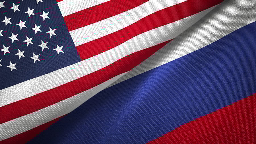 <div class="paragraphs"><p>National flags of US and Russia.</p></div>