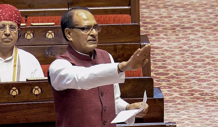 <div class="paragraphs"><p>Union Minister Shivraj Singh Chouhan speaks in the Rajya Sabha during the Monsoon session of Parliament, in New Delhi, Monday, Aug. 5, 2024. </p></div>
