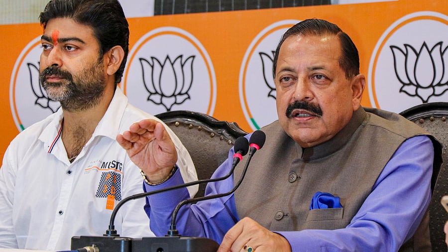 <div class="paragraphs"><p>Union MoS Jitendra Singh addresses a press conference ahead of J&K elections, in Jammu, Monday, Sept. 2, 2024. </p></div>