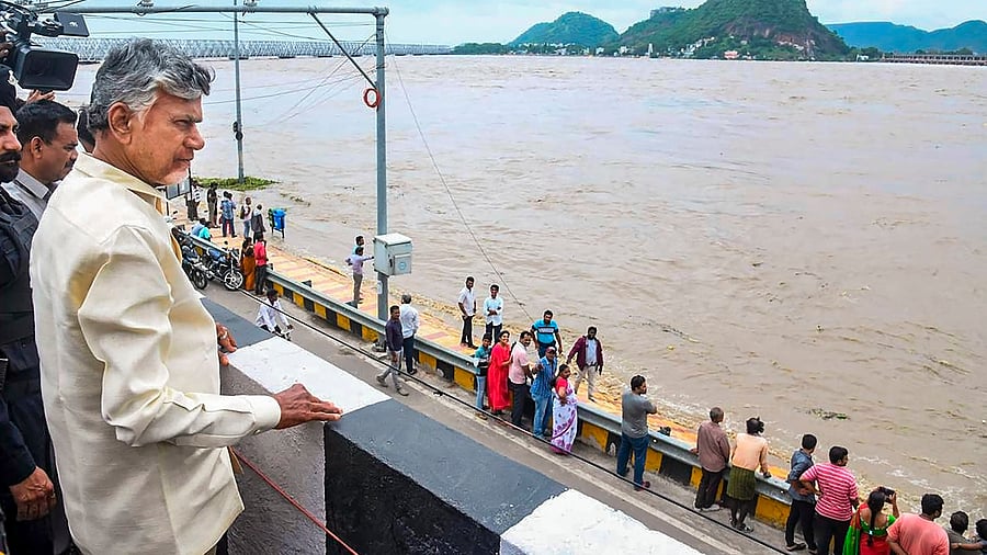 <div class="paragraphs"><p>Andhra Pradesh Chief Minister N Chandrababu Naidu visits a flood-affected area at Bhavanipuram, in Vijayawada, Monday, September 2, 2024. </p></div>