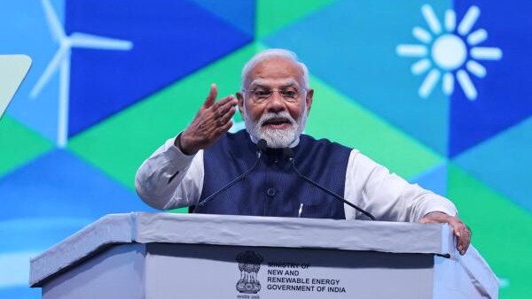 <div class="paragraphs"><p>Indian Prime Minister Narendra Modi speaks during the inaugural ceremony of the 4th Global Renewable Energy Investors Meet and Expo at the Mahatma Mandir in Gandhinagar. </p></div>