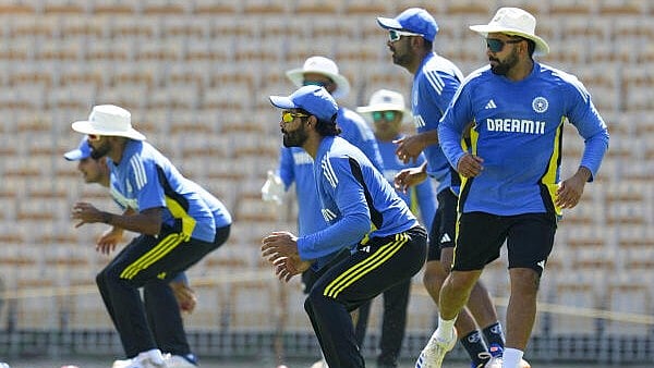 <div class="paragraphs"><p>Indian cricket team captain Rohit Sharma with teammate Ravindra Jadeja during a training session ahead of the first Test match against Bangladesh, at MA Chidambaram Stadium, in Chennai, Monday, Sept. 16, 2024. </p></div>