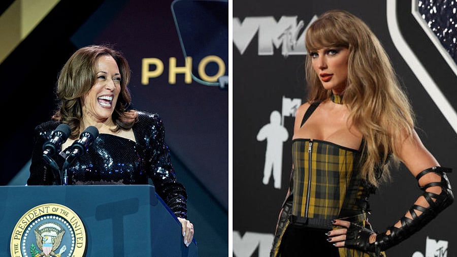<div class="paragraphs"><p>Kamala Harris (L), Taylor Swift. </p></div>