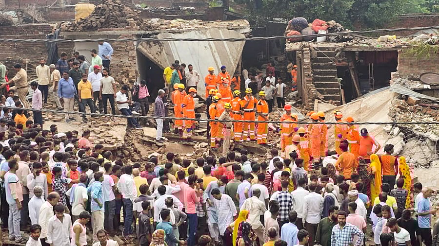 <div class="paragraphs"><p>Rescue operation underway after an explosion at a firecracker factory, in Firozabad, Tuesday, Sept. 17, 2024.</p></div>