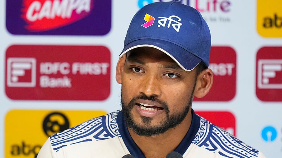 <div class="paragraphs"><p>Bangladesh's cricket team captain Najmul Hossain Shanto addresses a press conference ahead of the first Test match between India and Bangladesh, at M.A. Chidambaram Stadium, in Chennai, Wednesday, September 18, 2024.</p></div>