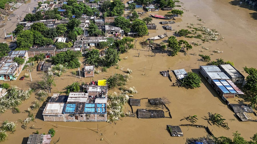 <div class="paragraphs"><p>An aerial view of flood affected Bind Tola after the water lavel of Ganga river rose following heavy rains, in Patna, Wednesday, Sept. 18, 2024</p></div>