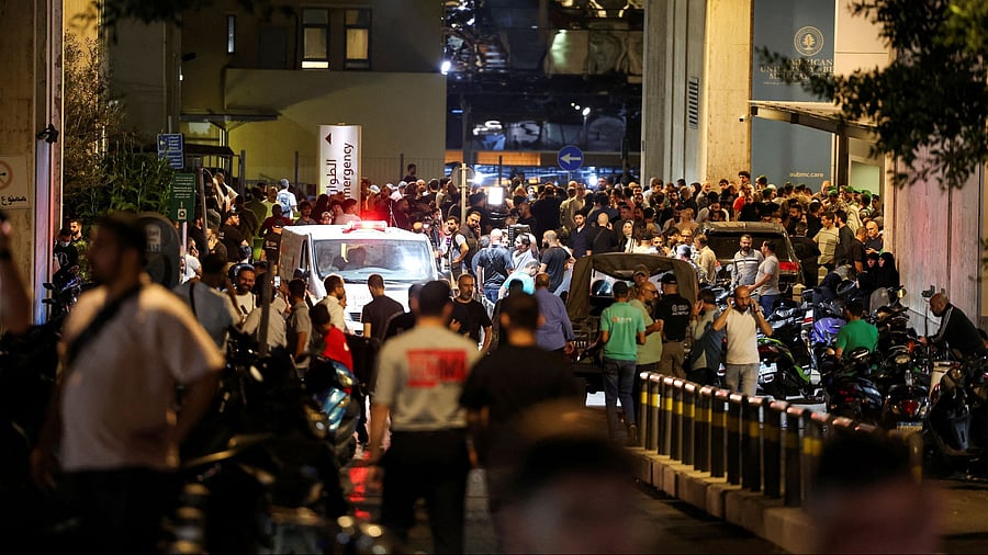 <div class="paragraphs"><p>People gather outside American University of Beirut Medical Center  as more than 1,000 people, including Hezbollah fighters and medics, were wounded when the pagers they use to communicate exploded across Lebanon, according to a security source, in Beirut, Lebanon September 17, 2024. </p></div>