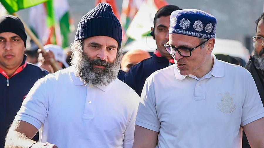 <div class="paragraphs"><p>File photo of Congress leader Rahul Gandhi with J&K National Conference Vice President Omar Abdullah</p></div>