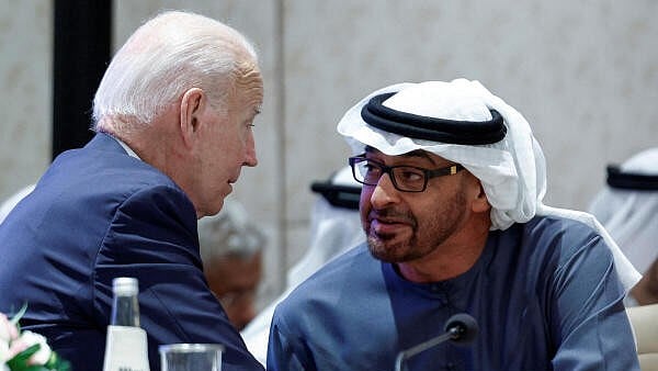 <div class="paragraphs"><p>File photo of US President Joe Biden speaking with UAE President Sheikh Mohamed bin Zayed Al Nahyan.</p></div>
