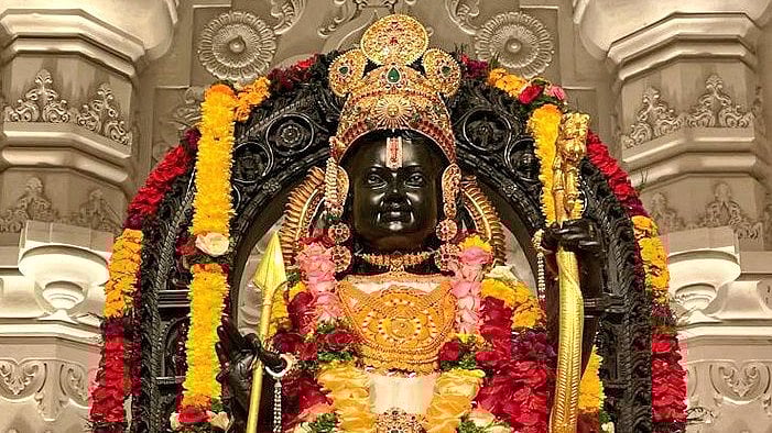 <div class="paragraphs"><p>The Ram Lalla statue is seen adorned here with Uttarakhand's traditional Aipan art.</p></div>