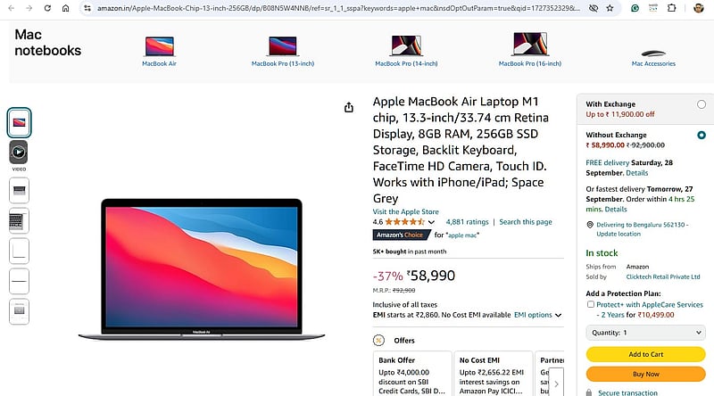 Amazon Great Indian Festival sale 2024: Apple MacBook Air M1 can now be ...