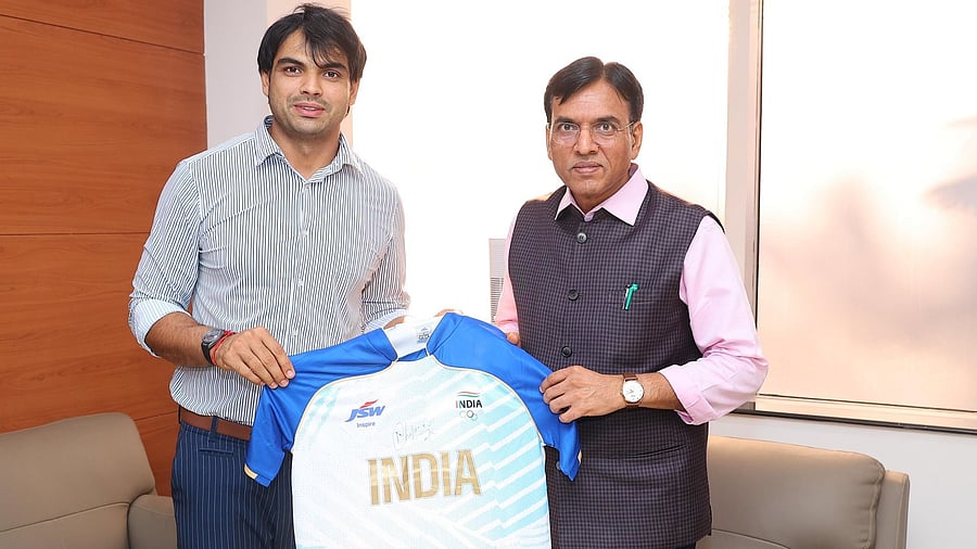 <div class="paragraphs"><p>Sports Minister Mansukh Mandaviya meets India's&nbsp;javelin thrower Neeraj Chopra.</p></div>