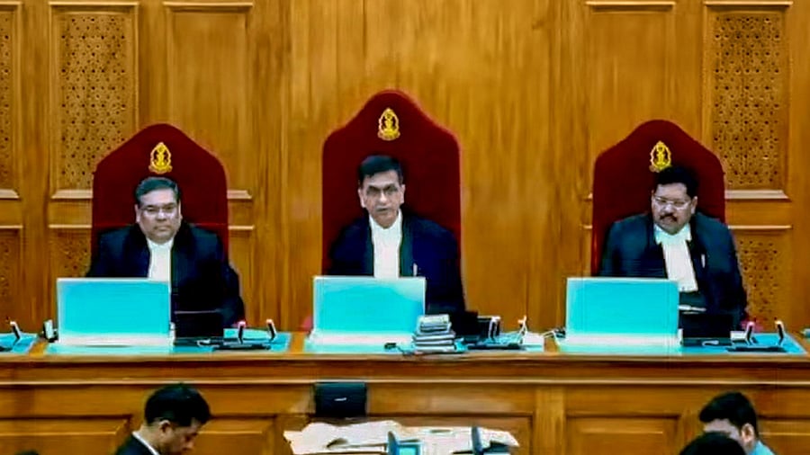 <div class="paragraphs"><p>File photo of SC bench headed by Chief Justice of India Dr DY Chandrachud</p></div>