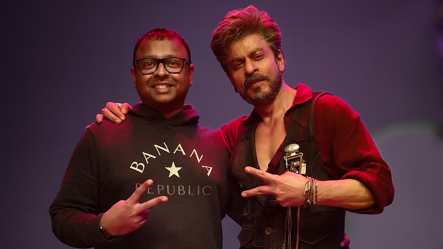 <div class="paragraphs"><p>GK Vishnu with Shah Rukh Khan on the sets of Bollywood blockbuster <em>Jawan</em>.</p></div>