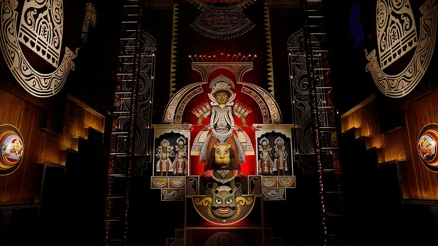 <div class="paragraphs"><p>An idol of the Hindu goddess Durga is placed on an altar inside a pandal marking Durga Puja festival celebrations.</p></div>