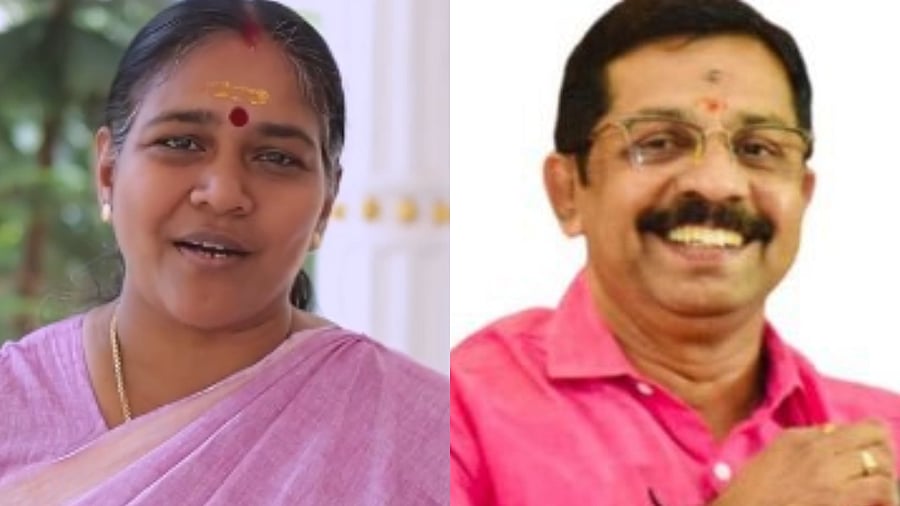 <div class="paragraphs"><p>BJP woman leader Sobha Surendran (L) and senior party leader from Palakkad district C Krishnakumar (R).</p></div>