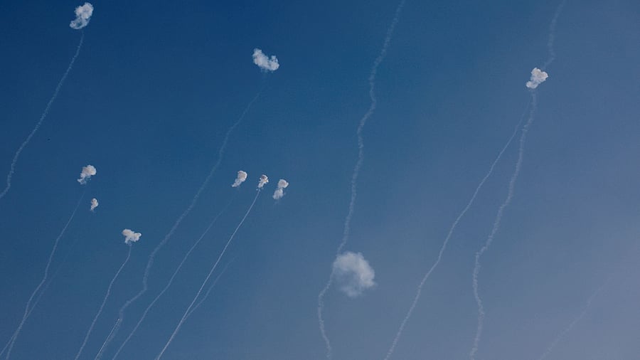 <div class="paragraphs"><p>Israel's Iron Dome anti-missile system intercepts rockets launched from Lebanon towards Israel, amid cross-border hostilities between Hezbollah and Israel, as seen from northern Israel, October 9, 2024.</p></div>