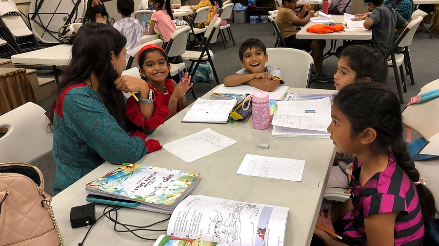 <div class="paragraphs"><p>Children learn Kannada at a weekend offline class in Los Angeles in the US. </p></div>