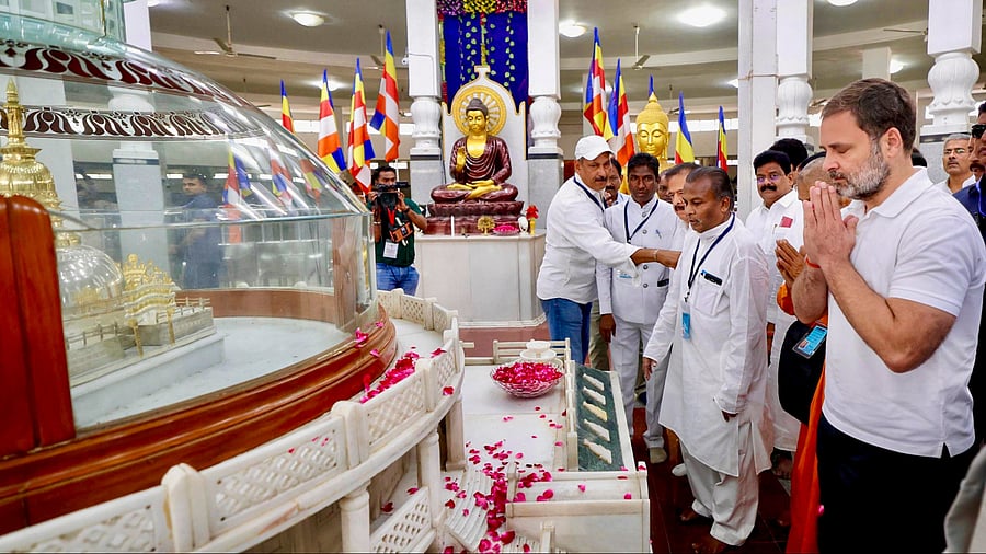 <div class="paragraphs"><p> Leader of Opposition in Lok Sabha Rahul Gandhi pays tribute to the statue of Lord Buddha at Deekshabhoomi, ahead of the Maharashtra Assembly elections, in Nagpur. </p></div>