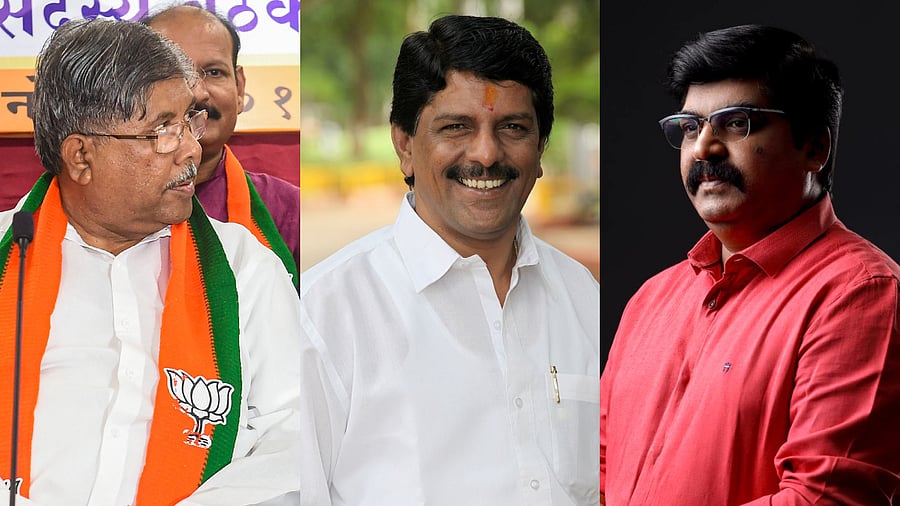 <div class="paragraphs"><p>From L-R: BJP candidate Chandrakant Patil, Shiv Sena (UBT)'s Chandrakant Mokate and MNS' Kishor Shinde. </p></div>