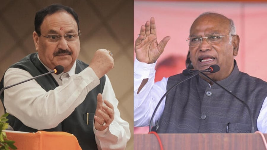 <div class="paragraphs"><p>(L-R) BJP President J P Nadda and Congress President Mallikarjun Kharge. </p></div>