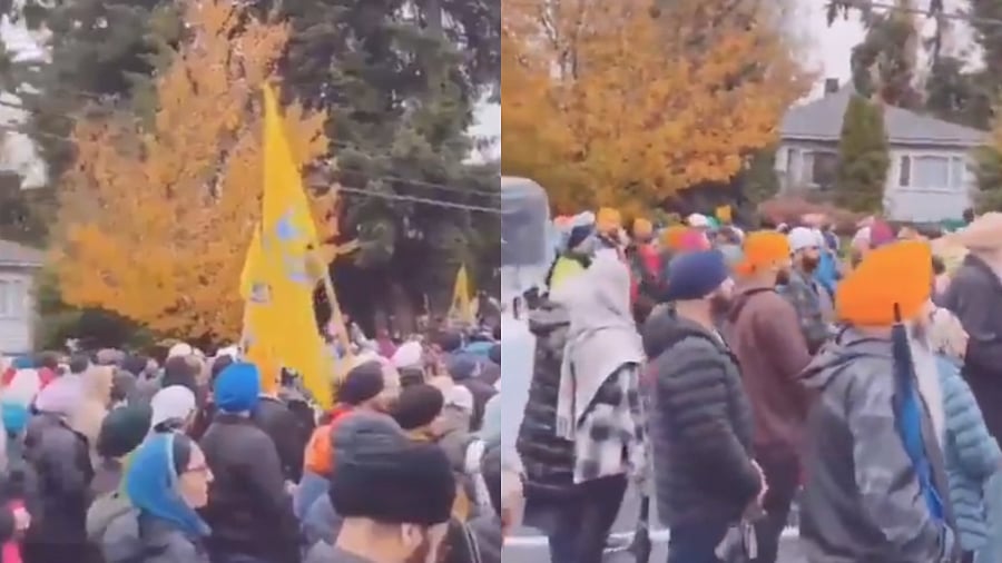 <div class="paragraphs"><p>Screengrab from the video showing Khalistanis declaring ownership over Canada.</p></div>