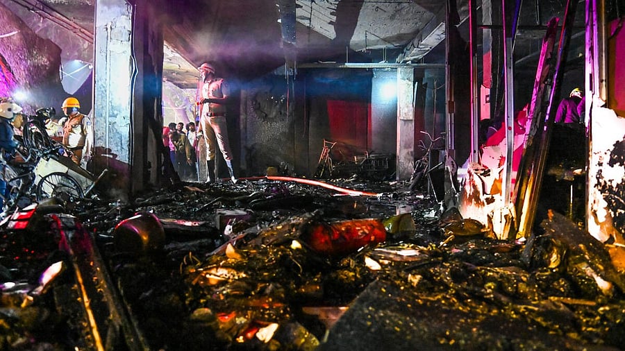 <div class="paragraphs"><p>Fire and emergency personnel try to douse the fire at the spot. </p></div>