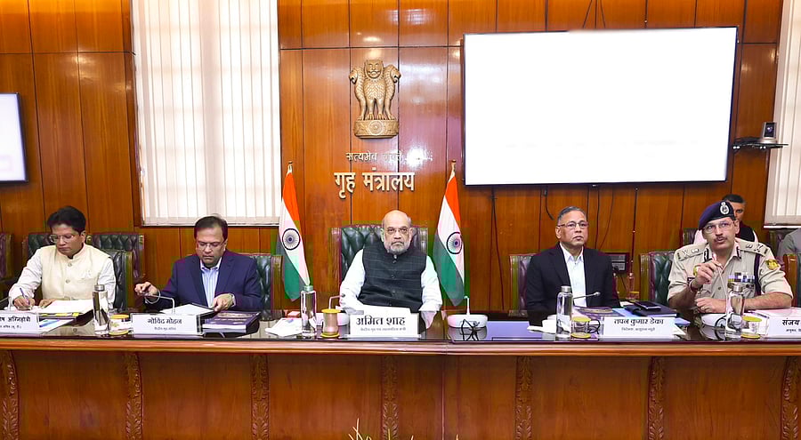 <div class="paragraphs"><p>New Delhi: Union Home Minister Amit Shah holds a meeting to review meet&nbsp;in New Delhi.</p></div>