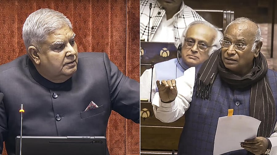 <div class="paragraphs"><p>Rajya Sabha Chairman Jagdeep Dhankhar (left) and Congress chief Mallikarjun Kharge.</p></div>