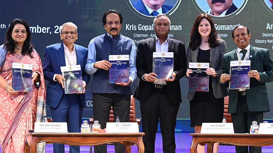<div class="paragraphs"><p>IT & BT Minister Priyank Kharge (third from right) release of Karnataka Space Policy during the 2nd day of 27th Edition of the Bangalore Tech Summit 2024 at Palace in Bengaluru.</p></div>