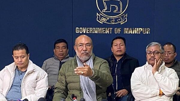 <div class="paragraphs"><p>Manipur Chief Minister N. Biren Singh addresses a press conference in Imphal</p></div>