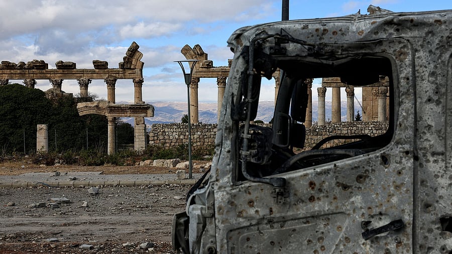 <div class="paragraphs"><p>A view of damaged vehicle near the Roman ruins, on the second day of the ceasefire between Israel and Hezbollah, in the eastern city of Baalbek, Lebanon </p></div>