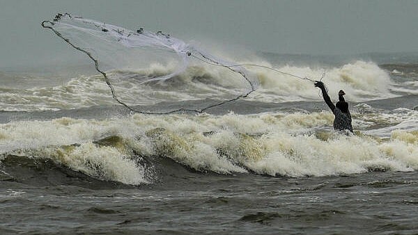 <div class="paragraphs"><p>A fisherman uses a net to catch fish despite an advisory issued by the India Meteorological Department (IMD) due to Cyclone Fengol</p></div>