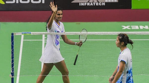<div class="paragraphs"><p>Badminton player P V Sindhu reacts during the final match against WU Luo Yu of China at Syed Modi India International Badminton Championship at BBD Badminton Academy, in Lucknow, Sunday, Dec. 1, 2024</p></div>
