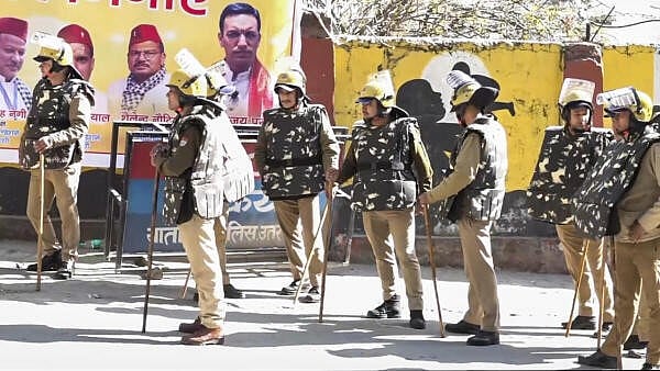 <div class="paragraphs"><p>Security personnel deployed in view of a 'Mahapanchayat' called by Hindu organisations in protest demanding the removal of a mosque, in Uttarkashi, Uttarakhand on Sunday</p></div>